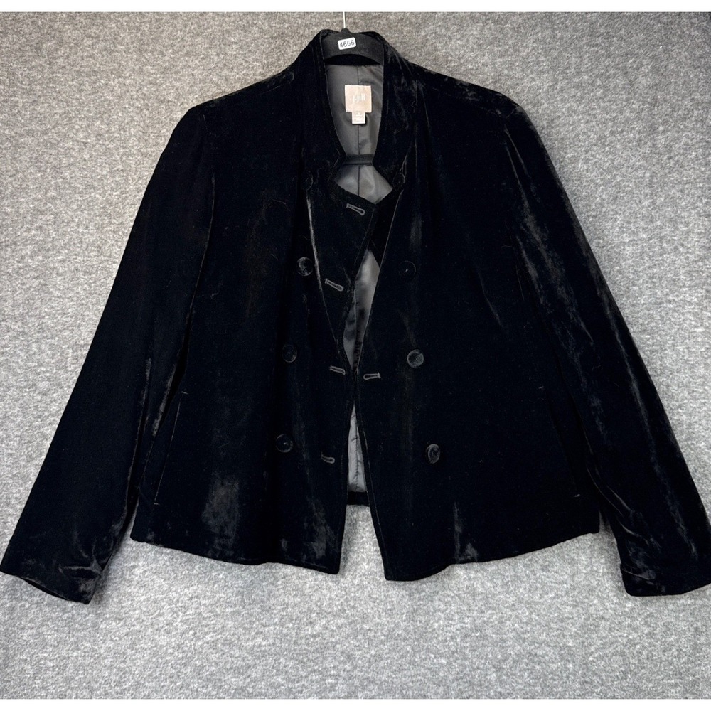 J.Jill Black Silk Blend Velvet Double Breasted Jacket Women Petite S Upscale EUC